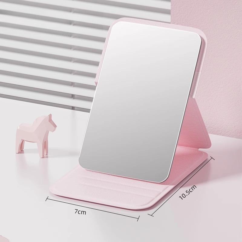 

Desktop Makeup Mirror PU Leather Simple Portable Handheld Makeup Mirror Foldable Student Compact Cute Pocket Mirror розовый