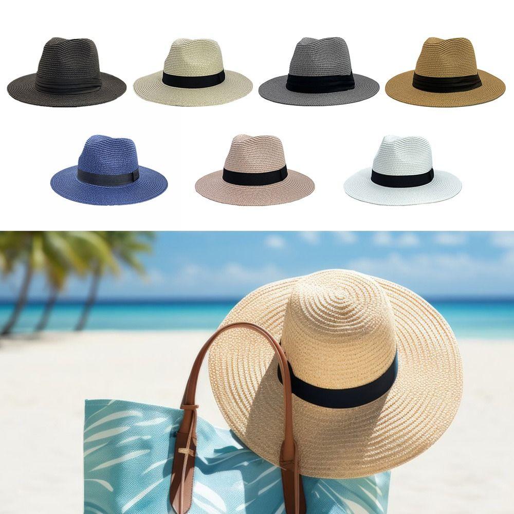 Chapeau de Paille Panama Protection Solaire Chapeau de Plage Pare-Soleil Casquette d'Été Décontractée Unisexe