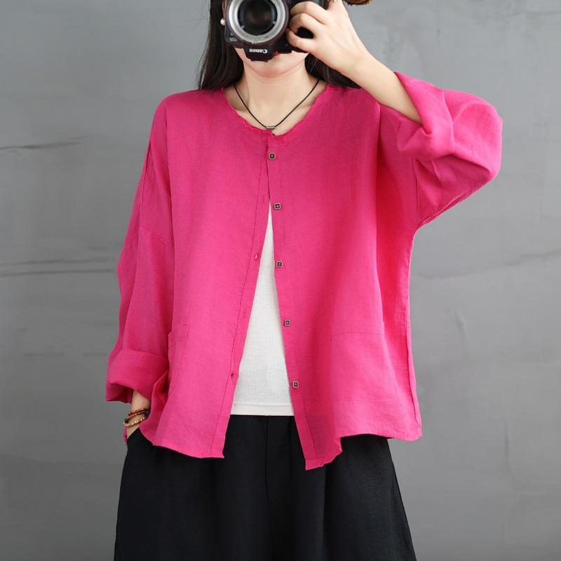 Long Sleeve Oversized Cotton Linen Vintage Shirts & Blouses for Blouse Casual Loose Spring Summer Autumn Tops Women Button Up Shirt