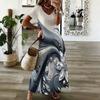 Women Plus Size V Neck Short Sleeve Black Gold Printed Long Straight Maxi Dress