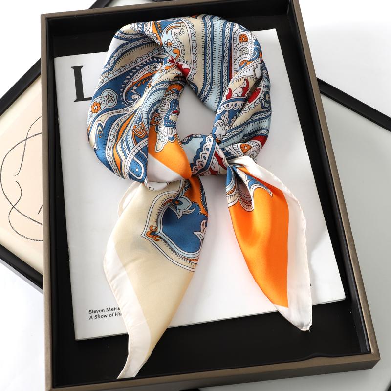 70*70CM Fashion Silk Square Scarf Women Satin Shawl Wrap Hijab Female Hair Band Luxury Ladies Print Design Headband Scarves