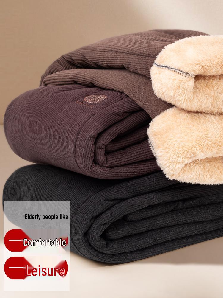 Mom's Plus Size Velvet Corduroy Pants for Middle-Aged Women - Warm, Loose Fit for Autumn/Winter