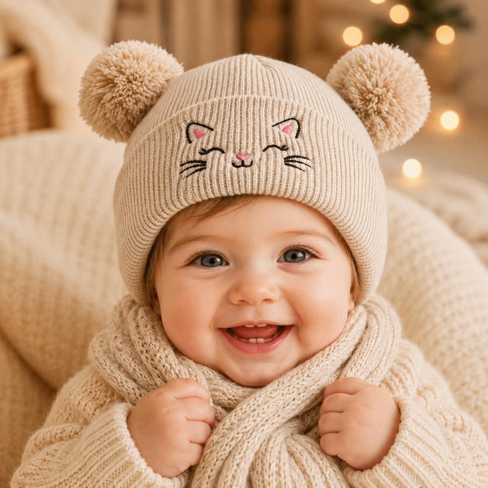 Hip Hop Baby Winter Hats Double Pom-Pom Warm Bonnet Fashion Kids Knitted Caps Outdoor