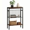 Side Table with 3 Shelves, Small Nightstand with Metal Frame, Rustic Brown for Living Room