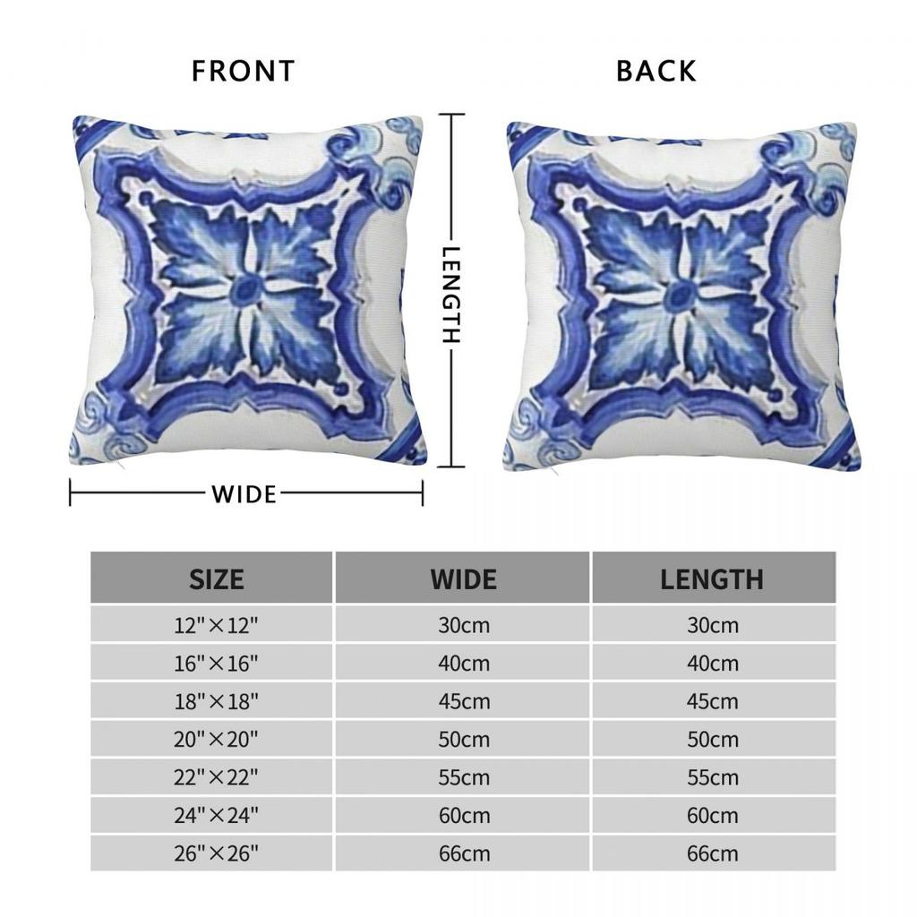 Blue Ornate Floral Mediterranean Sicilian Tile Square Pillowcase Pillow Cover Cushion Throw Pillow For Home Bedroom Car