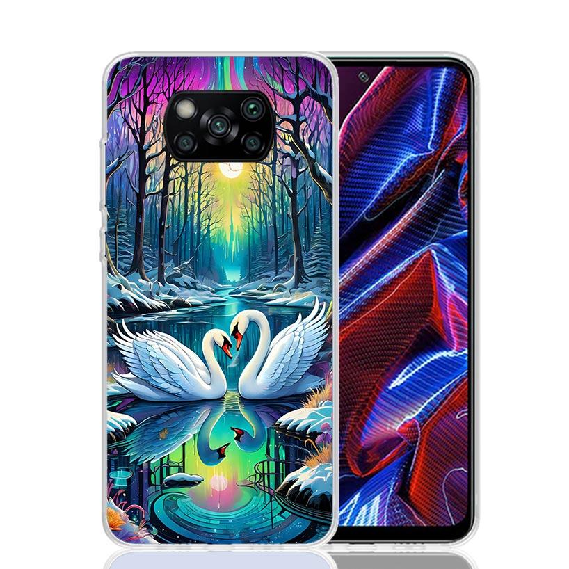 White Swan Grace Art Phone Case For Xiaomi Poco X7 X6 X5 Pro F7 Ultra Redmi 15C 15 13 13C 12 12C 10 10A 10C 9 9A 9C 9T Cover Poc