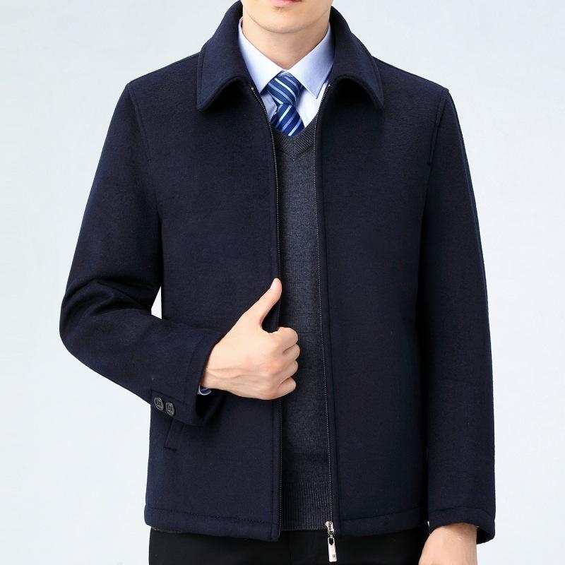 Herbst und Winter neue Kaschmirjacke Herren mittleren Alters und ältere Wollwoll-Oberteile verdickt Business Casual kurze Reversjacke