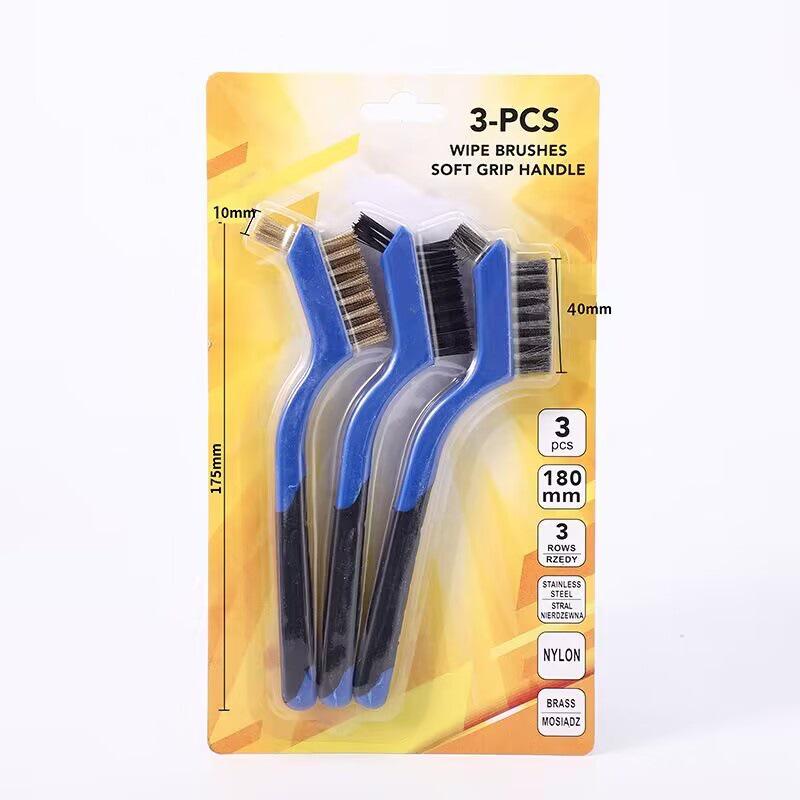 Double-Headed Wire Brush Set: Steel, Copper, Nylon for Rust and Crevice Cleaning