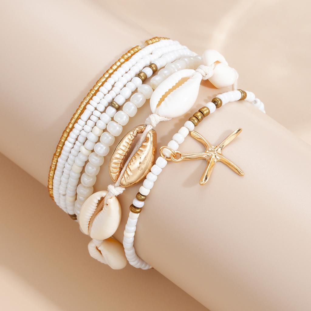 7-Piece Set Of Bohemian Fashion Jewelry Starfish Beaded Anklet Beach Bracelet