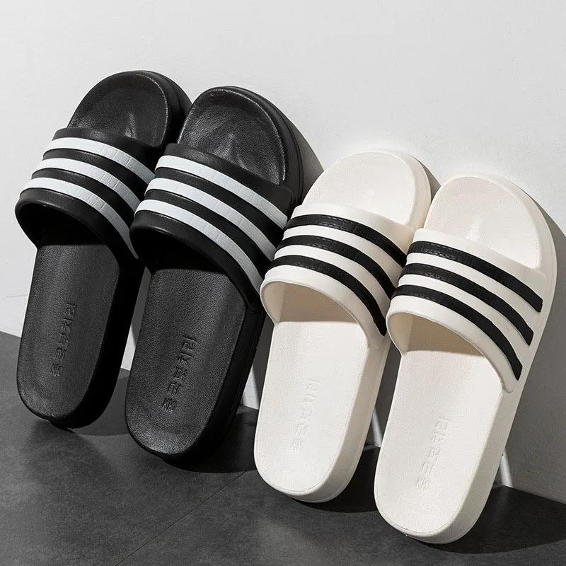 New Unisex Flat Slippers Women Summer EVA Casual Beach Slides Shoes Fashion Stripe Outdoor Sandals Couple Home Bathroom Slippers