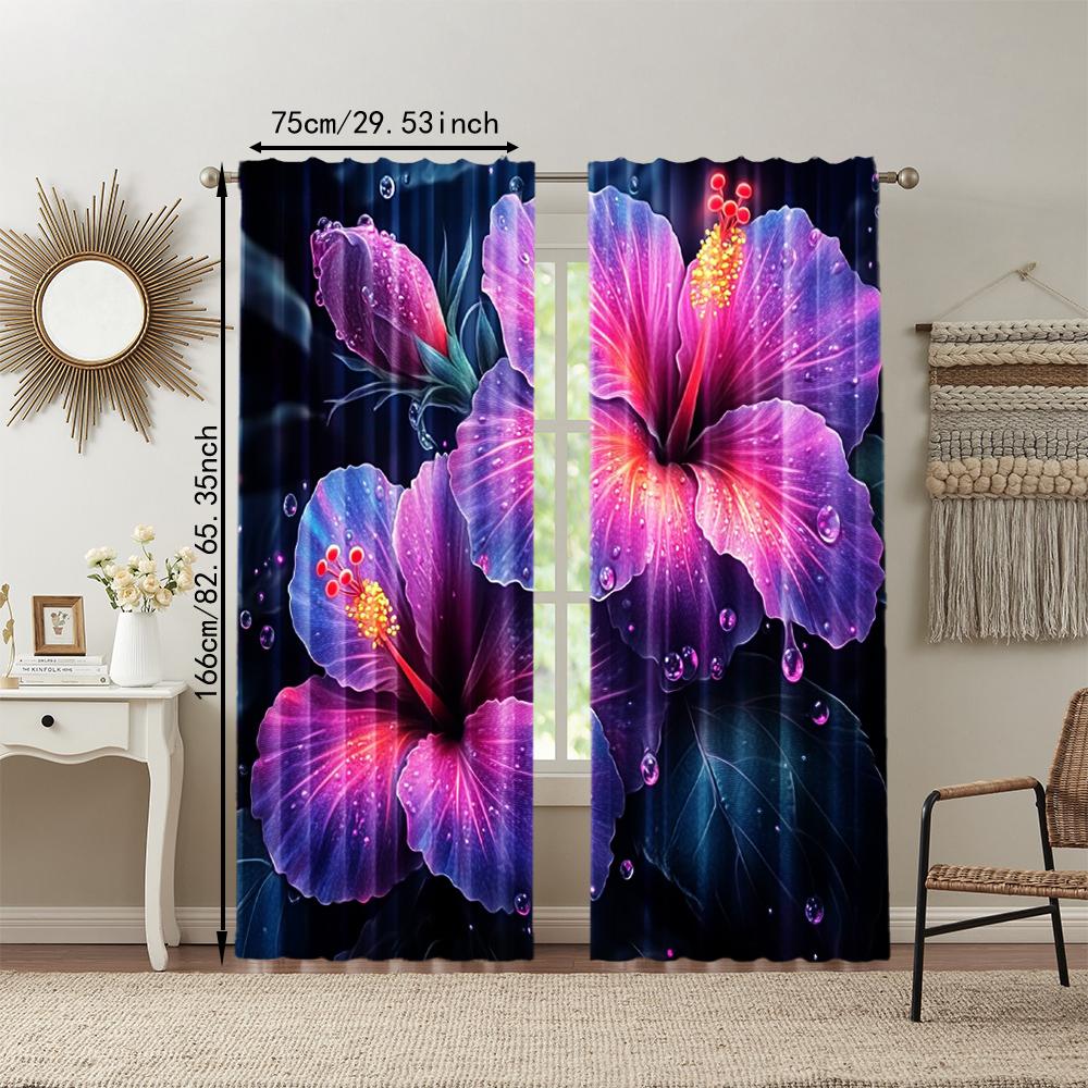 2 pcs   versatile polyester transparent curtains for home decoration Floral2 for use in bedrooms and living rooms