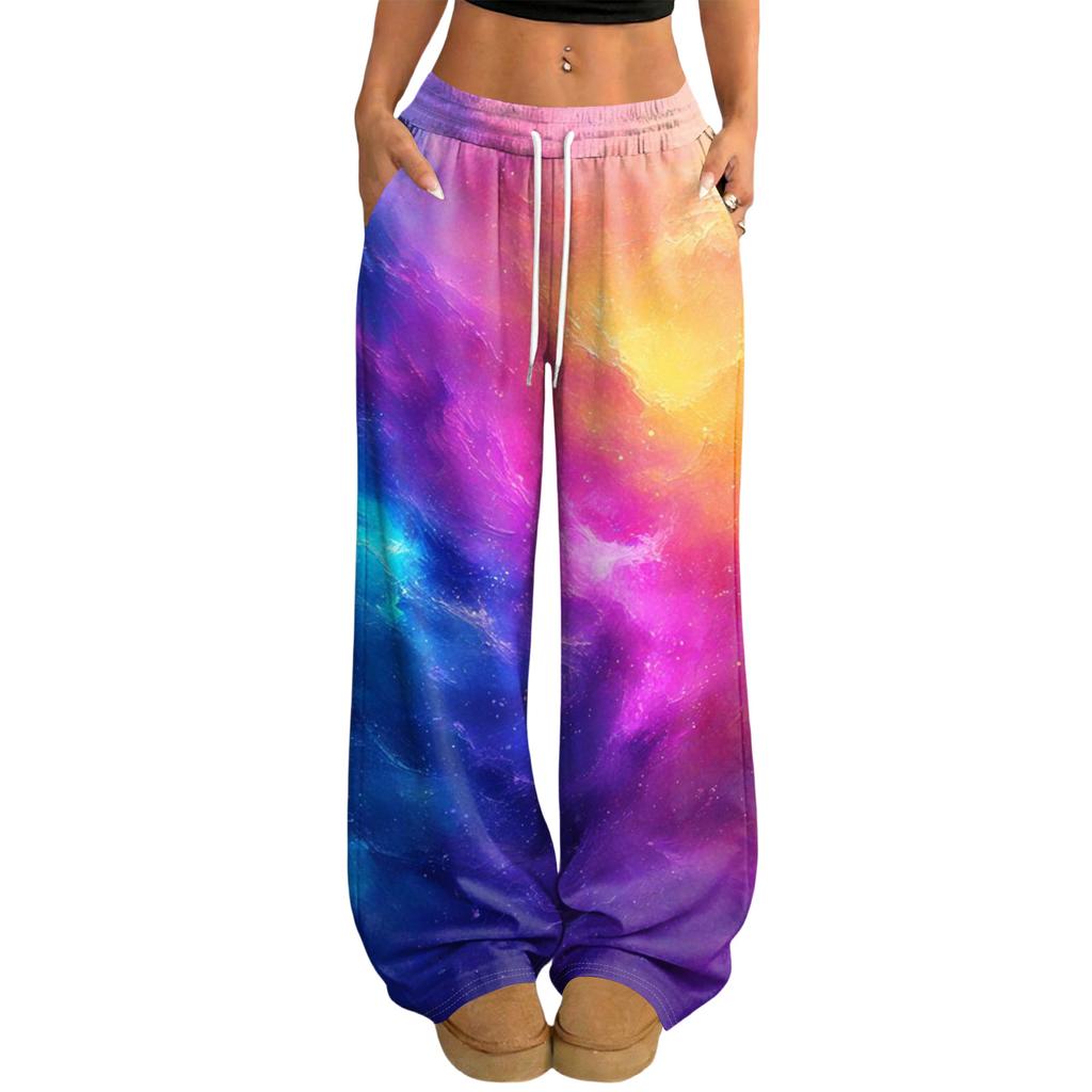 Women's Casual And Fashionable Printed Elastic Waist Loose Wide Leg Pants