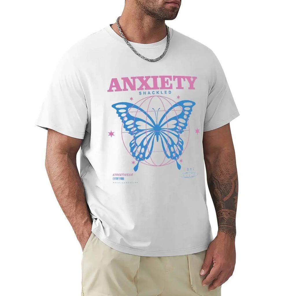 Anxiety, Butterfly Design T Shirt Harajuku Short Sleeve T-shirt 100% Cotton Graphics Tshirt Tops