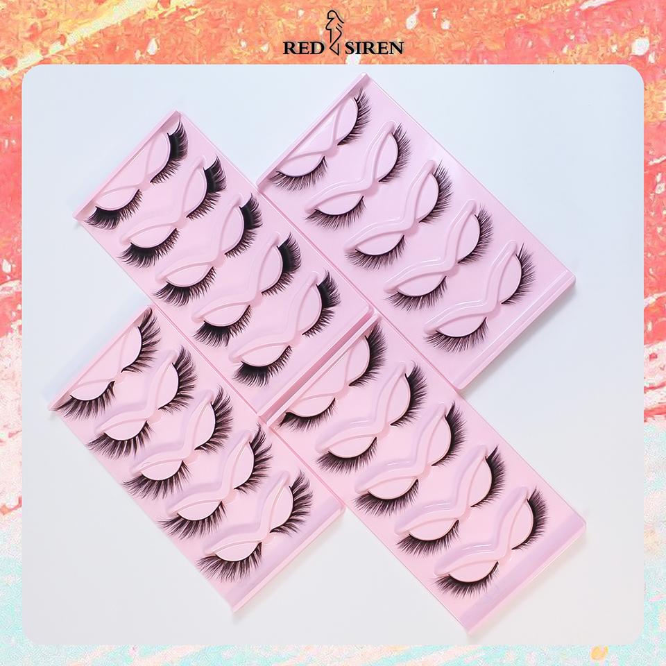 RED SIREN Cat Eye Lashes 5 Pairs Winged Wispy Natural False Eyelashes Makeup Fox Eye Faux Mink Eyelashes