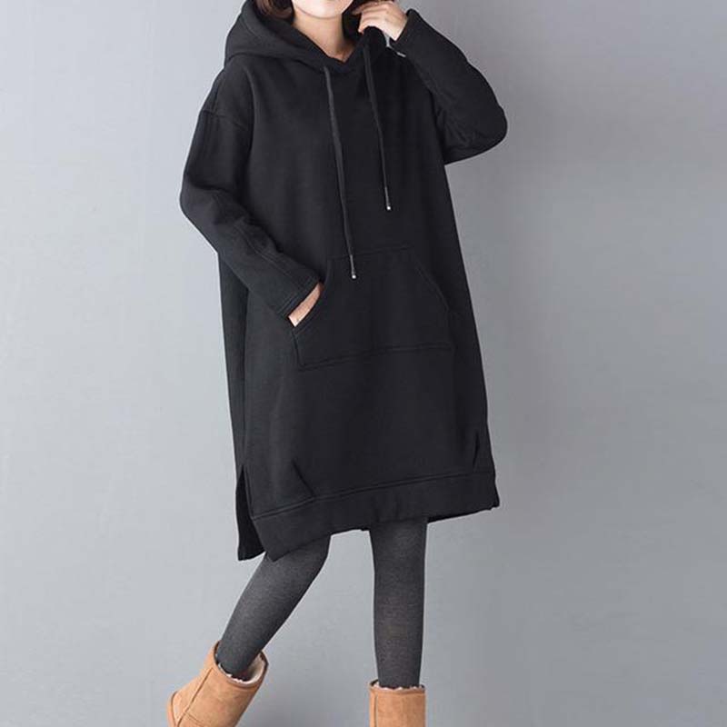 

Женский свитшот Хлопковый Оверсайз С капюшоном Флисовый Утепленный Свободный Повседневный Пуловер С длинным рукавом Топ Свитшот XXL чёрный