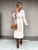 2024 Women's V-Neck Long Woolen Coat: Stylish Spring/Autumn Overcoat with Tie