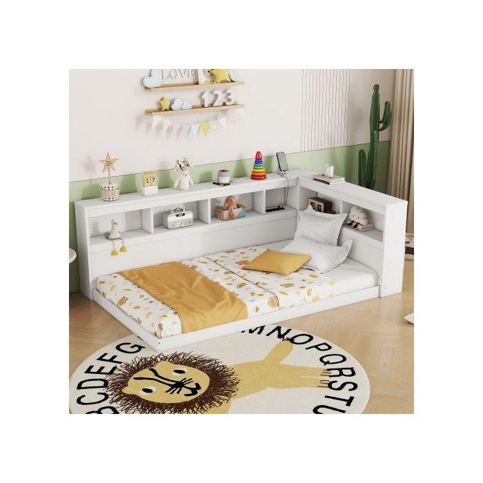 Canapé-lit - MUVOE - 90 x 200 cm - Blanc - 2 prises USB - Sommier à lattes