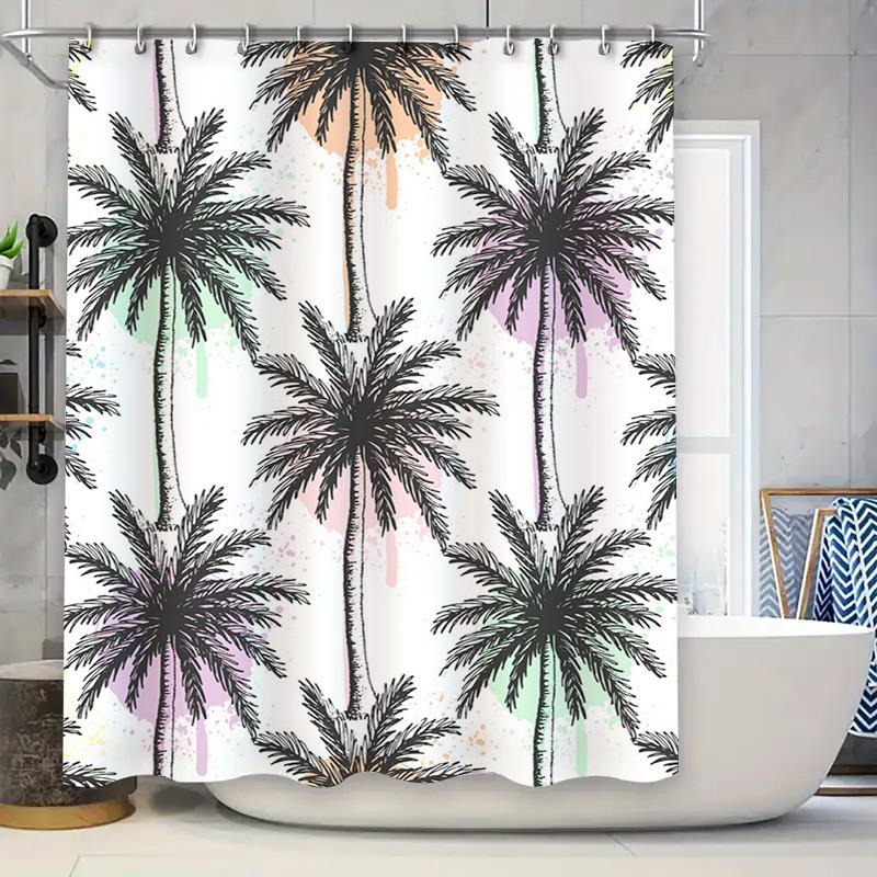 

Exotic Palm Tree Shower Curtain Set For Bathroom Decor White Fabric With Watercolor Accents Perfect Addition To Beach House Or T W60H190(CM)-1 Pcs