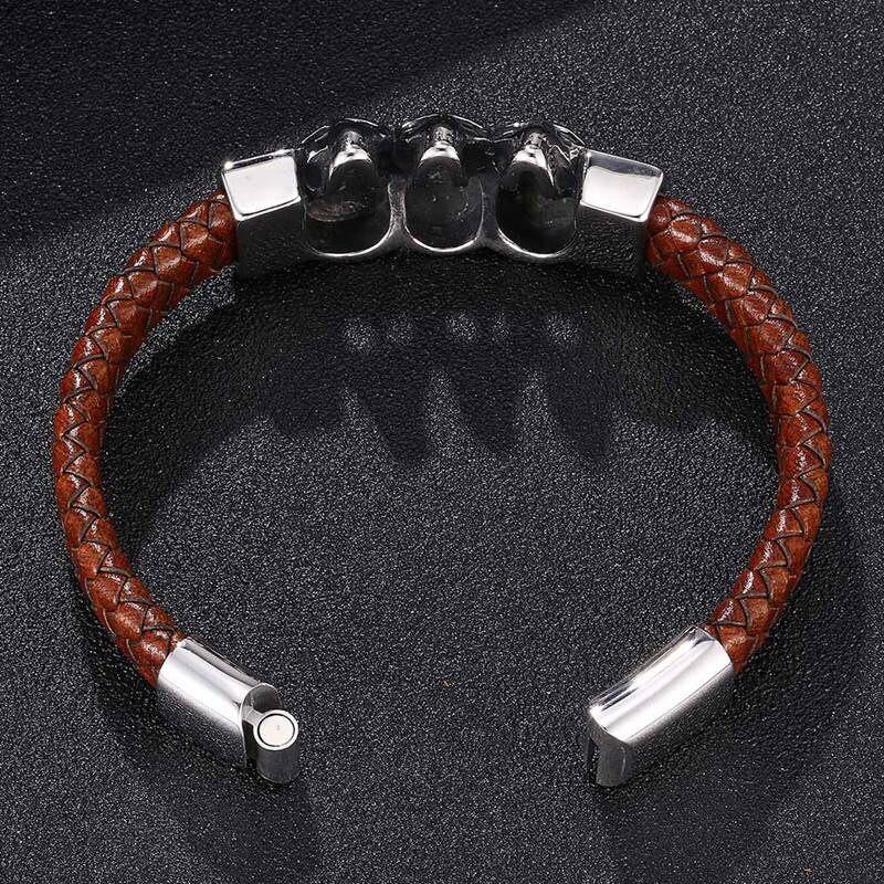 Punk Fashion Men Bracelet Cuff Skull Wristband Jewelry Charms Buckle Domineering Bangle