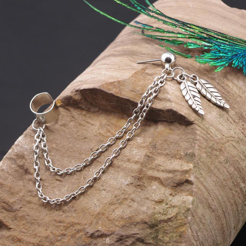 New European & American Street Style Leaf Tassel Dangle Earrings for Women