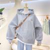 Women's Fleece-Lined Patchwork Hooded Sweatshirt - 2025 Autumn/Winter Korean Style Embroidered Loose Fit