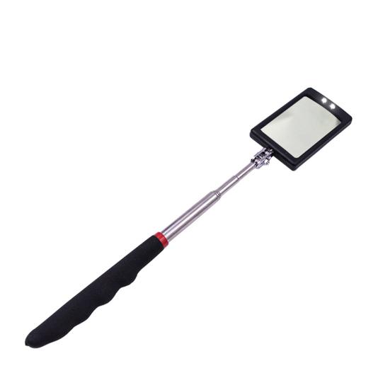 Inspektionsspiegel mit LED-Licht 360-Grad-Drehung Teleskopstange Faltbarer Rechteckspiegel Erkennung Universeller Auto-Motor-Inspektions-Reparaturspiegel
