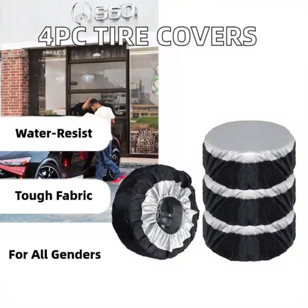 210D Oxford Cloth Tire Cover Case Silver Black Tire Protective Cover  Universal