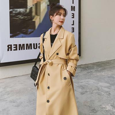 Gabardina de nuevo estilo para mujer, abrigo informal de color caqui que combina con todo para primavera y otoño para mujer, abrigo largo por encima de la rodilla, holgado, de gran tamaño