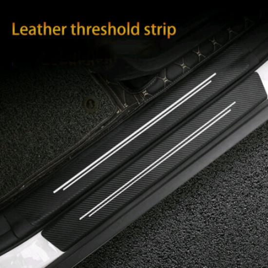 4Pcs Carbon Fiber Leather Car Door Sill Cover Protector Sticker Accessory White