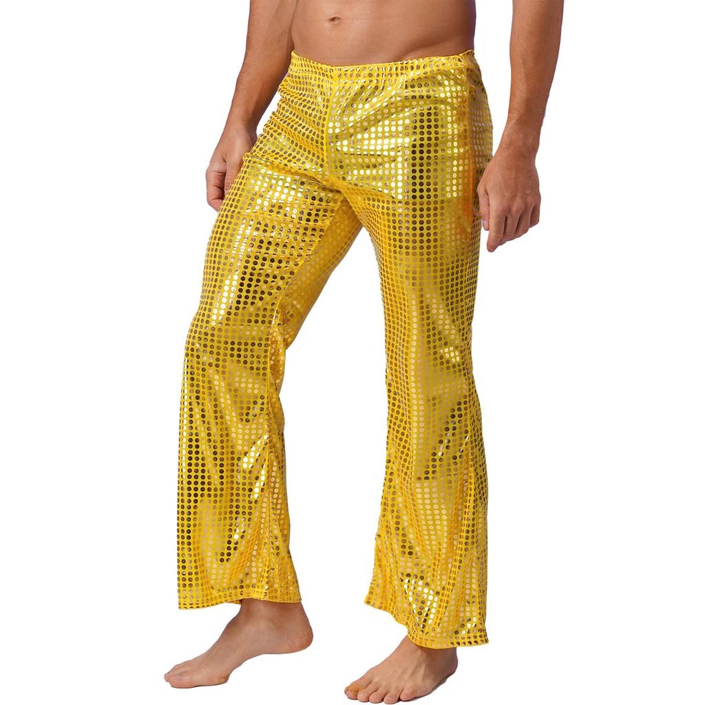 Herren Nachtclub BühnenkostümeMetallic Hose Herren Pailletten 80er Party Disco Glitzer Lange Tanzhose