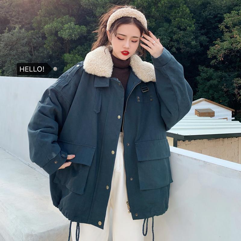 

Tooling cotton-padded jacket women s winter loose Plus size plus velvet cotton-padded jacket trend XXXXL