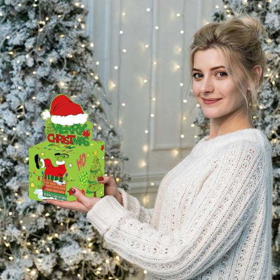 Yousheng Merry Christmas Money Box for Cash Gift Pull, Green Elf Surprise Money Holder with 50 Pcs Transparent Bags for Kids Adults