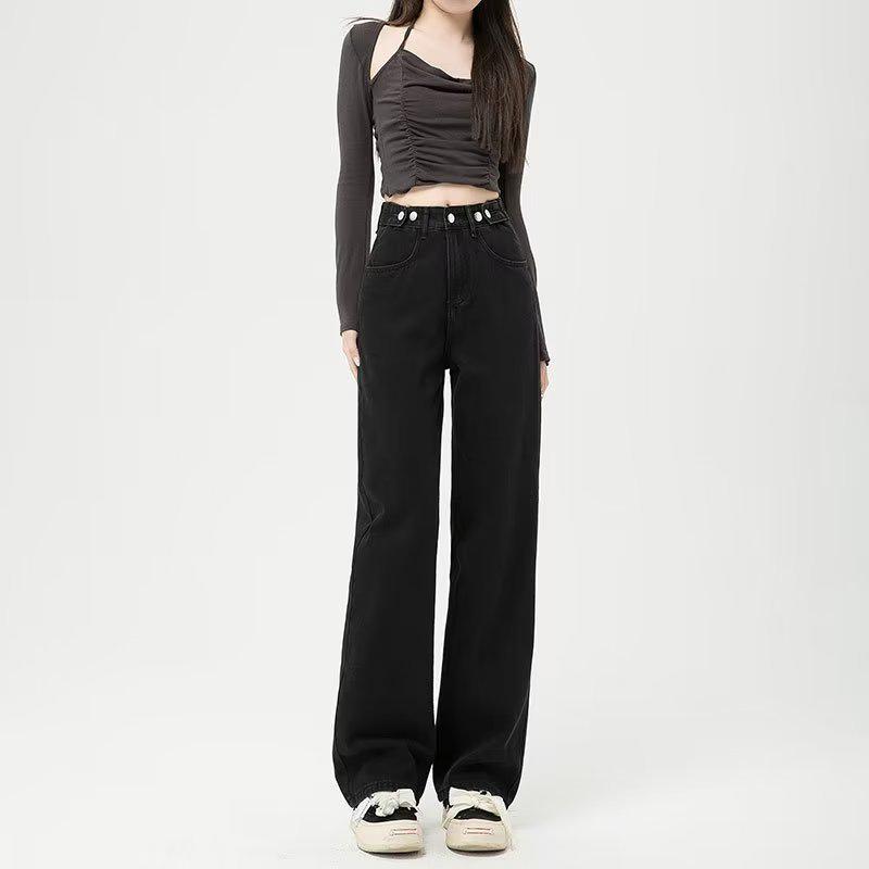 

Женские джинсы с высокой талией: Осень/Зима 2023 Корейские Приталенные, Свободные, Широкие Брюки L 55-61 kg