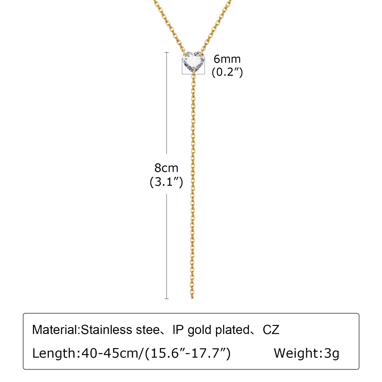 

Women Long Necklace with Heart Shaped Zircon Tassel,Stainless Steel Flat Cross Chain,Tassel Adjustable Fashion Sweater Chain