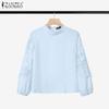 Women Hollow Crochet Splice 3/4 Sleeve Loose Casual Blouse