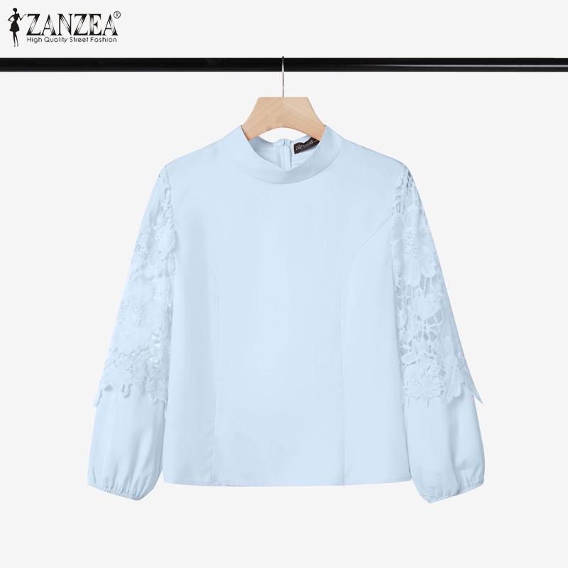 ZANZEA Women Hollow Crochet Splice 3/4 Sleeve Loose Casual Blouse