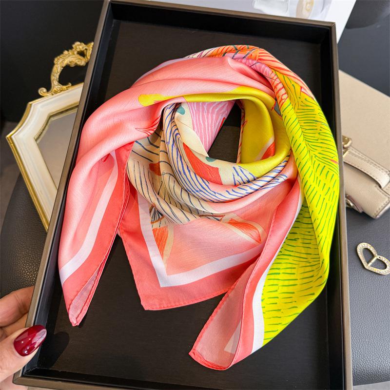 Color cute cat simulation silk printing silk scarf square scarf high-end shawl sunscreen neck small square scarf headscarf female
