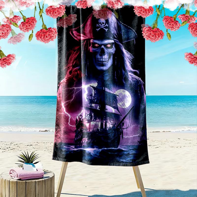 Pirate Art Print Beach Towel, Large Soft Quick Dry Towel for Beach Camping Swimming