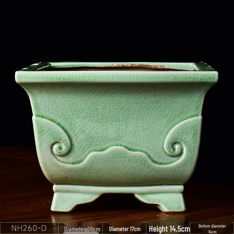 Ceramic Square Bonsai Flower Pot - Large High-Angle, Creative Chinese Style for Green Plants and Orchids