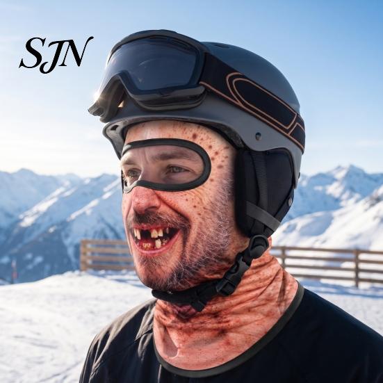 Sprzęt Sportowy Outdoor na Zimną Pogodę Maska Narciarska dla Starszego Mężczyzny, Balaklawa z Realistycznym Nadrukiem Twarzy, Nowatorska Maska z Oddychającą Poliestrową Osłoną na Szyję