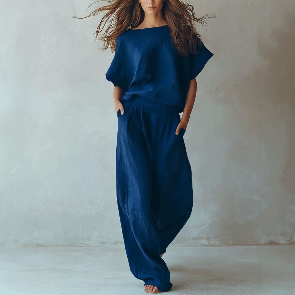 Summer European Style Casual Set Women Loose Fit Slimming Two Piece