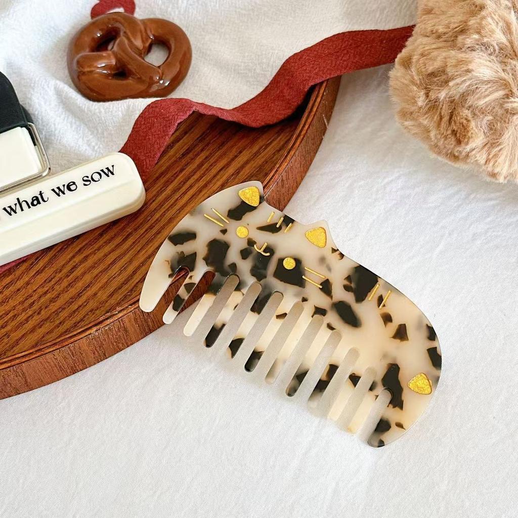 Korean Acetic Acid Wide Tooth Hair Comb Retro Cute Cat Portable Washing Leopard Print Anti-static