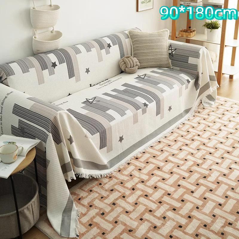 Polyester Cotton Sofa Cover Geometric Striped Star Pattern For Living Room Decor Pet Furniture Protection