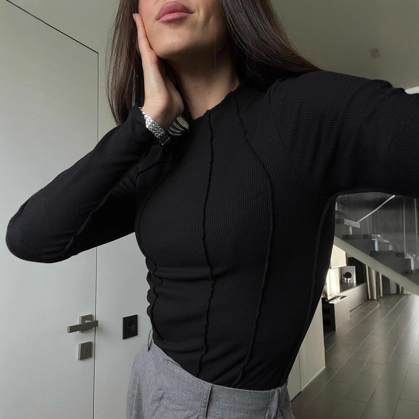 Женская футболка с круглым вырезом, плотной вязки, 2025 – от лета до зимы Extra Large чёрный