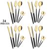 24Pcs Gold Tableware Set Stainless Steel Flatware Dinner Knife Forks Spoon Chopsticks Cutlery Set Kitchen Wedding Dinnerware Set