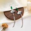 Chinese-Style Hollow Fan Bamboo Jade Earrings with Tassels