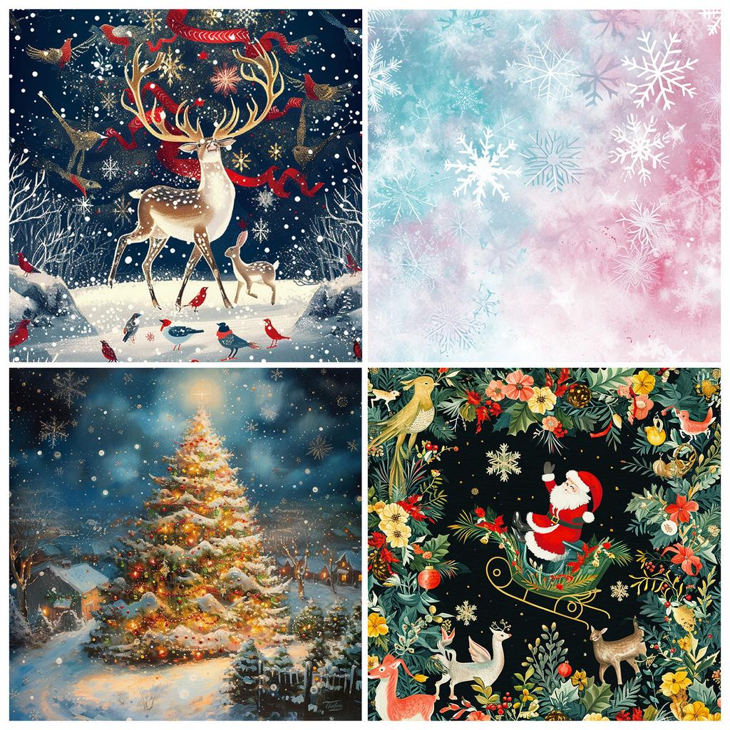 12 Pieces Of Christmas Series Material Paper Junk Journal Splicing And Cutting Material Decorative Paper