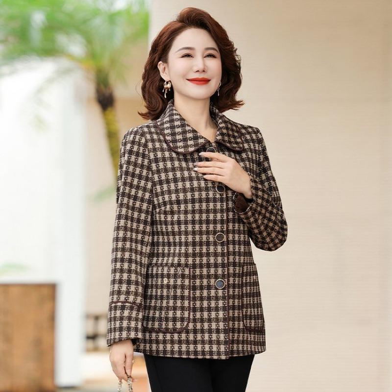 

Осеннее новое клетчатое пальто с лацканами, женская куртка, свободный повседневный топ 5XL [recommended 150-80kg] хаки