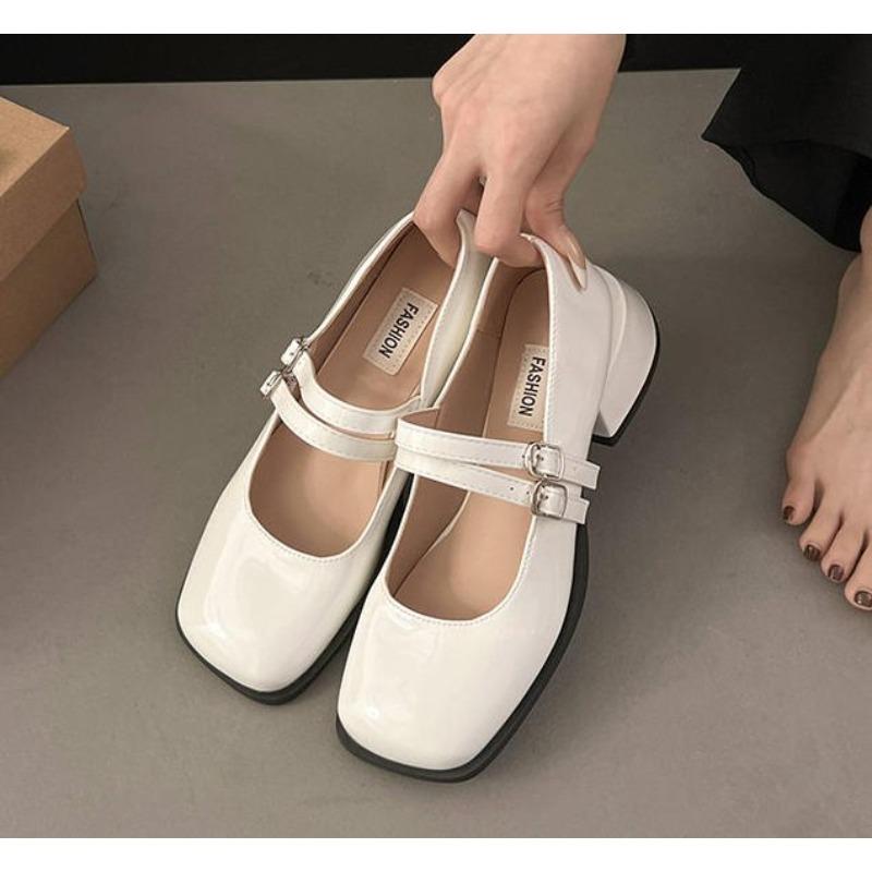 Designer Spring Patent Leather Women Mary Jane Shoes Fashion Shallow Square Toe Pumps Casual Dress Low Heel Shoes