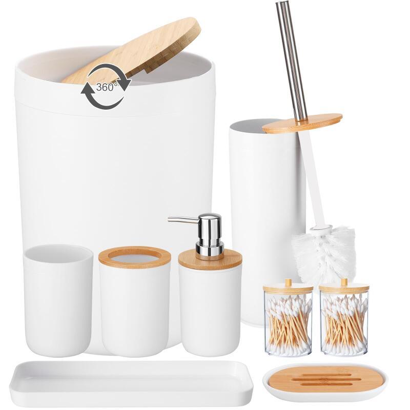 Bathroom Accessories Set - with Trash Can Toothbrush Holder Soap Dispenser Soap and Lotion Set Tumbler Cup